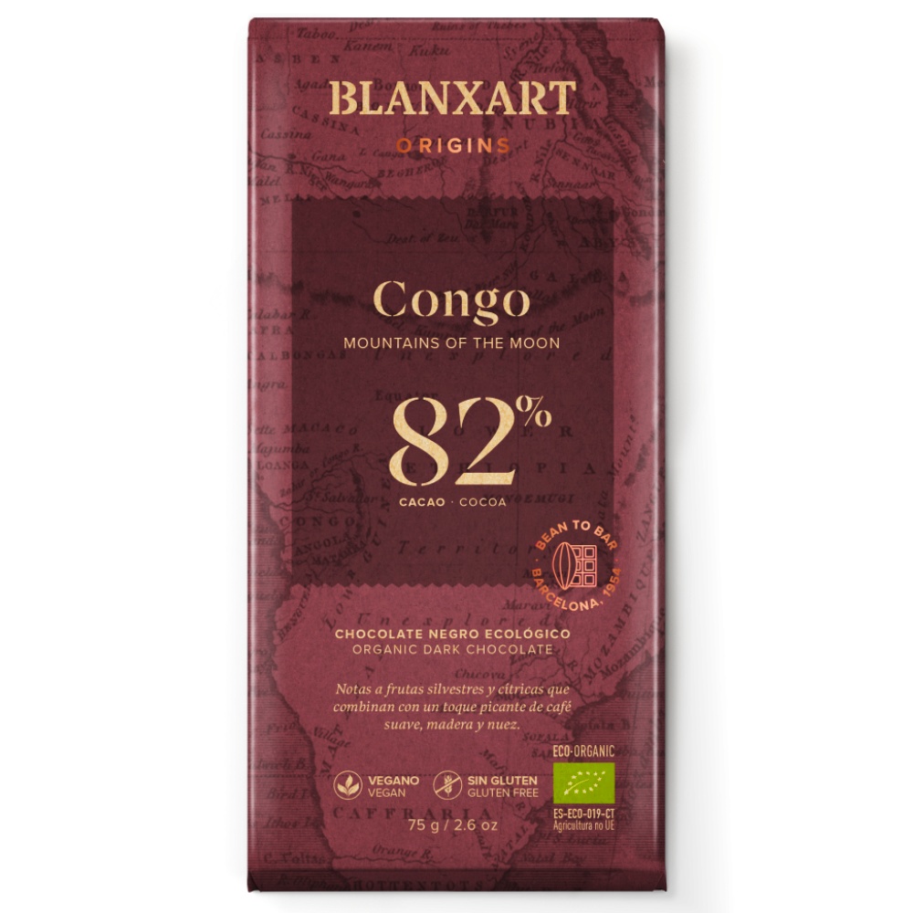 Горький шоколад без глютена 82% Конго Органик Blanxart, 75г горький шоколад без глютена 93% конго без сахара органик blanxart, 75г - blanxart 81