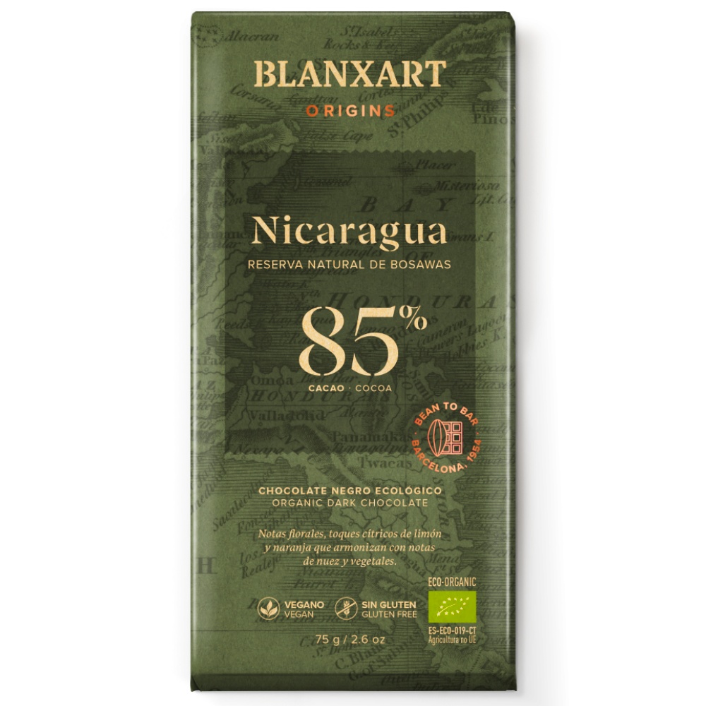 Горький шоколад без глютена 85% Никарагуа Органик Blanxart, 75г горький шоколад без глютена 93% конго без сахара органик blanxart, 75г - blanxart 79