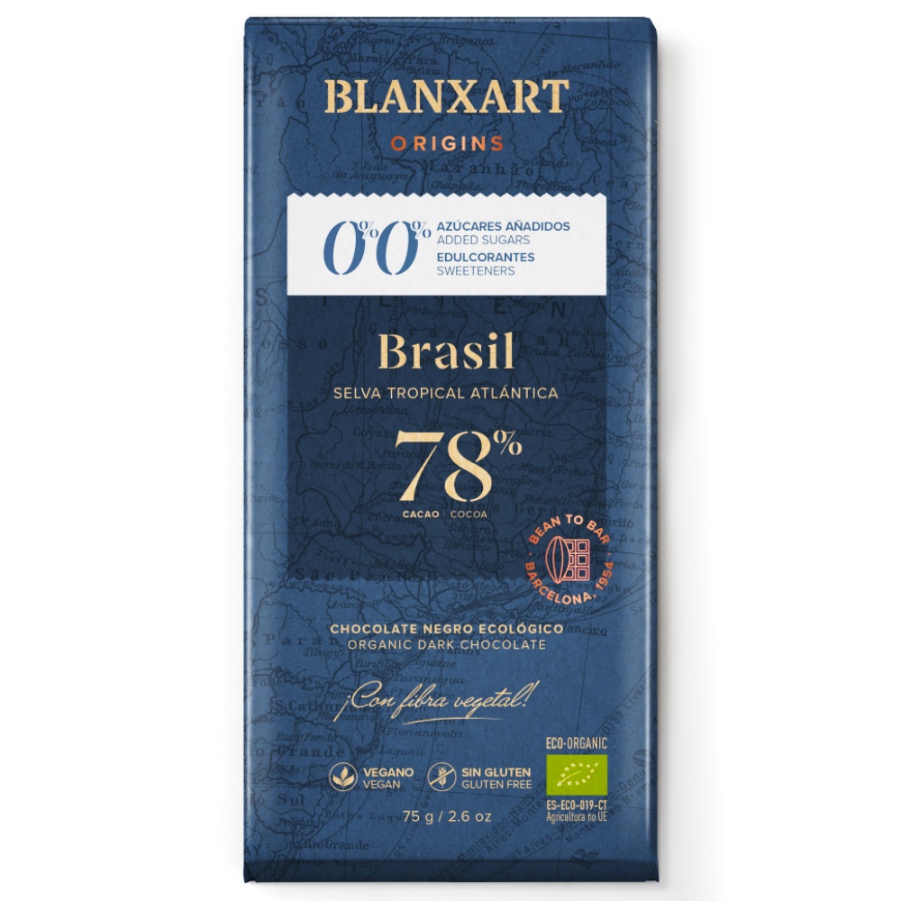 Горький шоколад без глютена 78% Бразилия без сахара Органик Blanxart, 75г горький шоколад без глютена 93% конго без сахара органик blanxart, 75г - blanxart 83