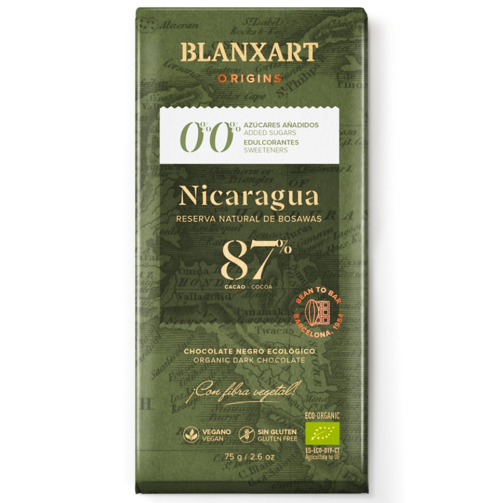 Горький шоколад без глютена 87% Никарагуа без сахара Органик Blanxart, 75г горький шоколад без глютена 93% конго без сахара органик blanxart, 75г - blanxart 78