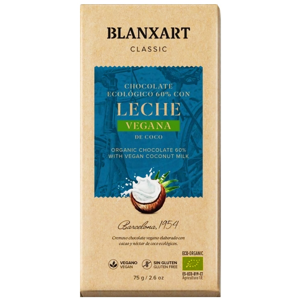 Темный шоколад без глютена 60% Конго с кокосовым молоком Органик Blanxart, 75г горький шоколад без глютена 93% конго без сахара органик blanxart, 75г - blanxart 85