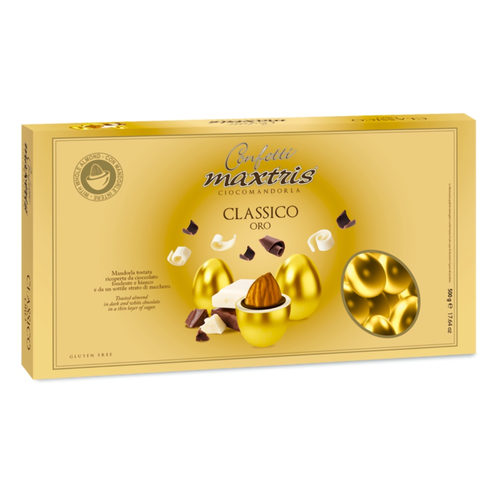 Миндаль в шоколаде в золотой глазури Classico Oro Maxtris, 500г миндаль в белом и темном шоколаде черно-белое maxtris, 1 кг - confetti maxtris 85