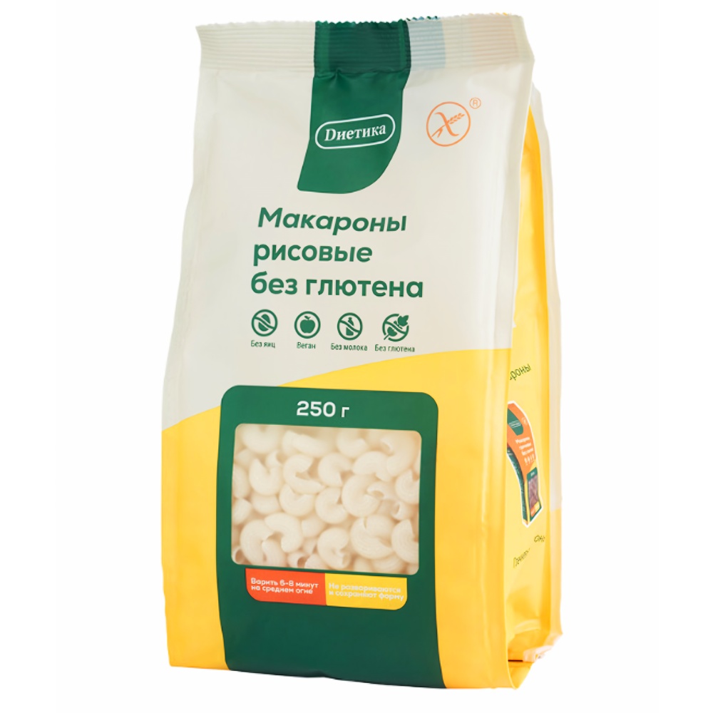 Макароны без глютена Рожки рисовые Диетика, 250г макароны без глютена спираль кукурузные диетика, 300г - диетика 77