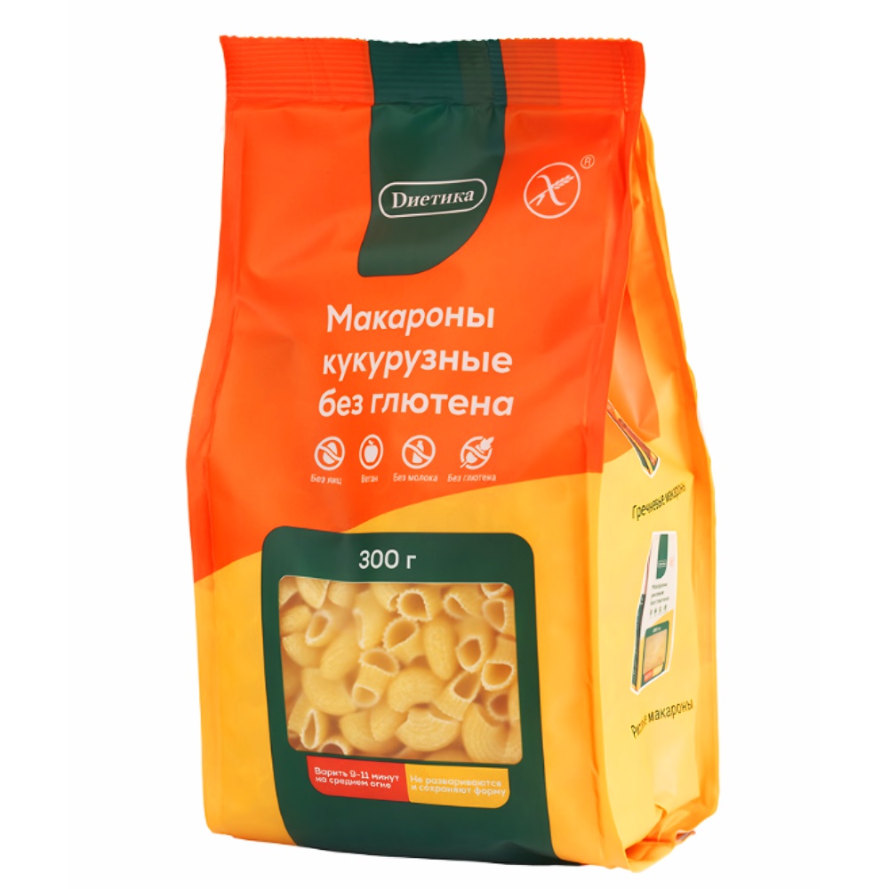 Макароны без глютена Рожки кукурузные Диетика, 300г макароны без глютена вермишель кукурузная диетика, 300г - диетика 77