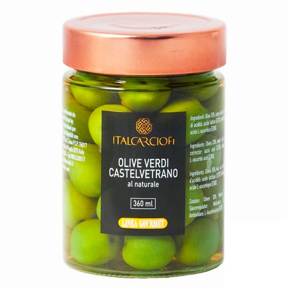 Оливки зеленые Castelvetrano (Ноччелара) в рассоле Linea Gourmet Italcarciofi Италия, 360 мл оливки ассорти с косточкой в рассоле italcarciofi италия, 314 мл - italcarciofi 85
