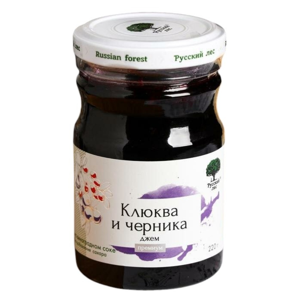 Джем без сахара Клюква-Черника Премиум 50% ягод Русский лес, 220г джем без сахара клубника премиум 50% ягод русский лес, 220г - русский лес 84