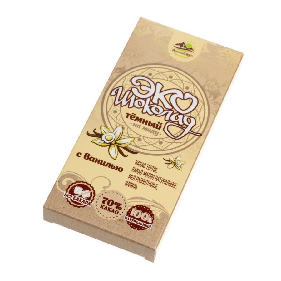 Натуральный шоколад на меду 70% какао с Ванилью АлтайЭкоПродукт, 75 гр