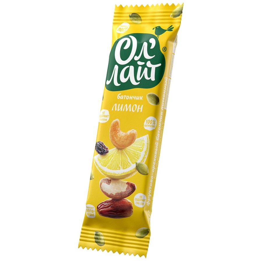 Фруктовый батончик ОлЛайт орехи и лимон, 30 гр