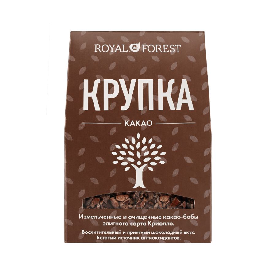 Какао крупка Royal Forest, натуральная и слабообжаренная, 100 гр