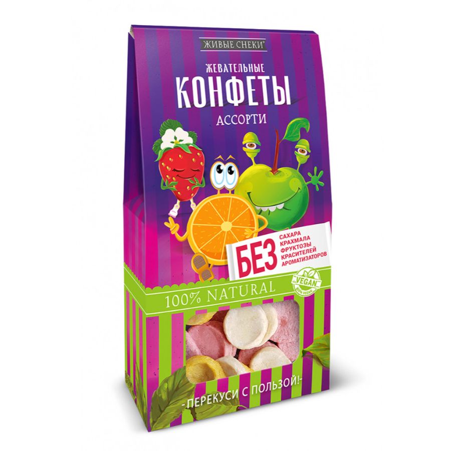 Жевательные конфеты ассорти Живые снеки, 35 гр