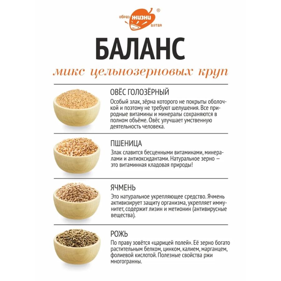 Смесь круп Баланс (овес, ячмень, пшеница, рожь) Образ жизни в варочных пакетах, 350 гр