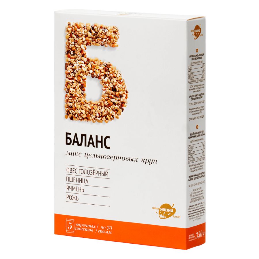 Смесь круп Баланс (овес, ячмень, пшеница, рожь) Образ жизни в варочных пакетах, 350 гр