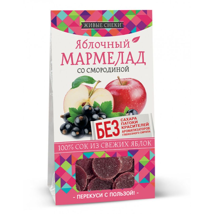 Яблочный мармелад со смородиной Живые снеки, 90 гр