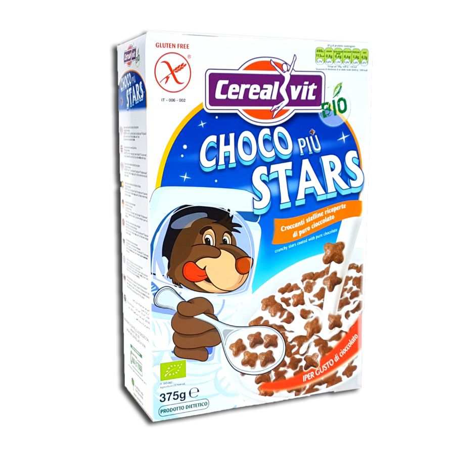 Хрустящие звездочки БИО Чоко Пью без глютена с черным шоколадом Cerealvit, 375 гр