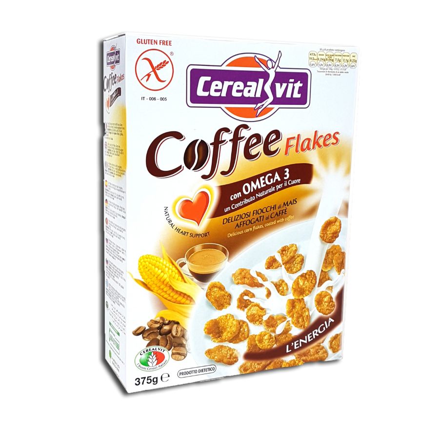 Хрустящие кукурузные хлопья без глютена с итальянским кофе и Омега-3 Cerealvit, 375 гр