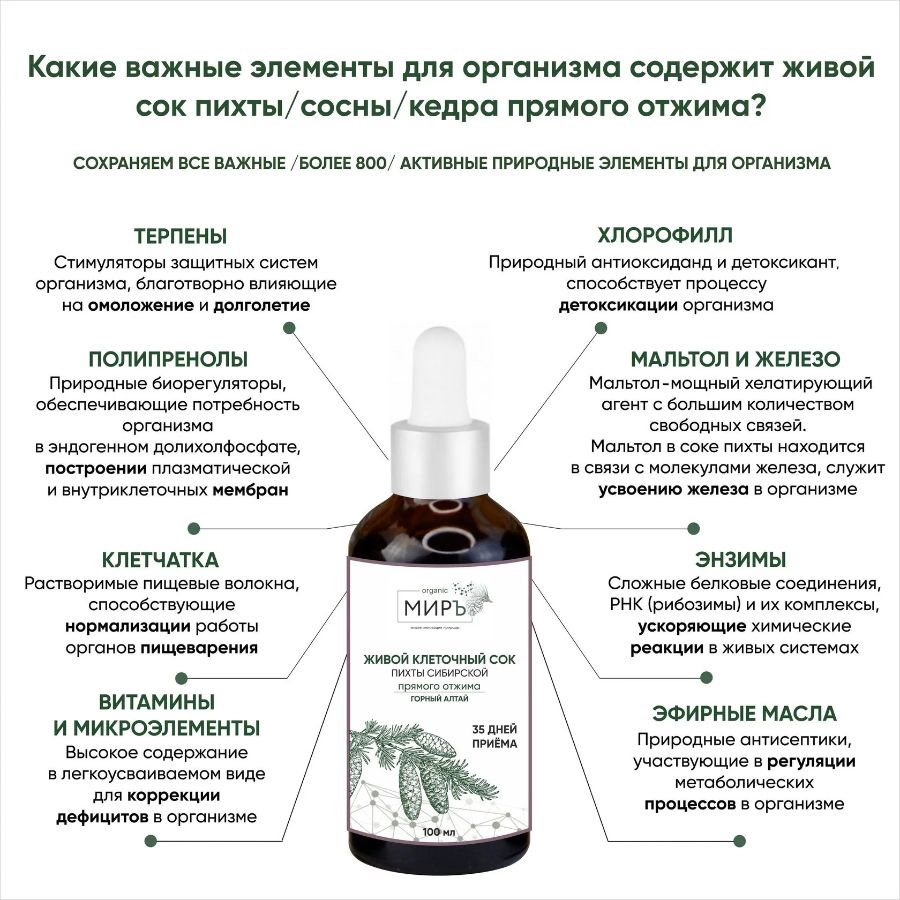 Клеточный сок пихты сибирской, Живой прямого отжима, органикМИРЪ, 100 мл