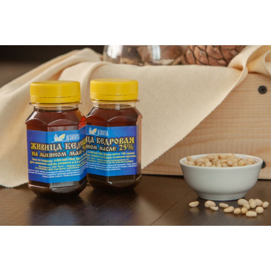 Живица кедровая на льняном масле Altaivita, терпентиновый бальзам 25%, 100 гр