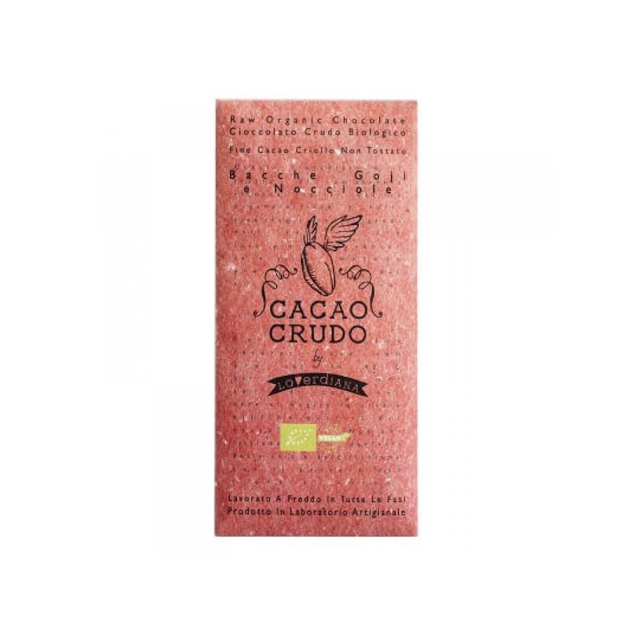Шоколад Органик Премиум из 65% какао-пасты из необжаренных какао-бобов с ягодами Годжи и Фундуком без глютена Cacao Crudo, 50 гр