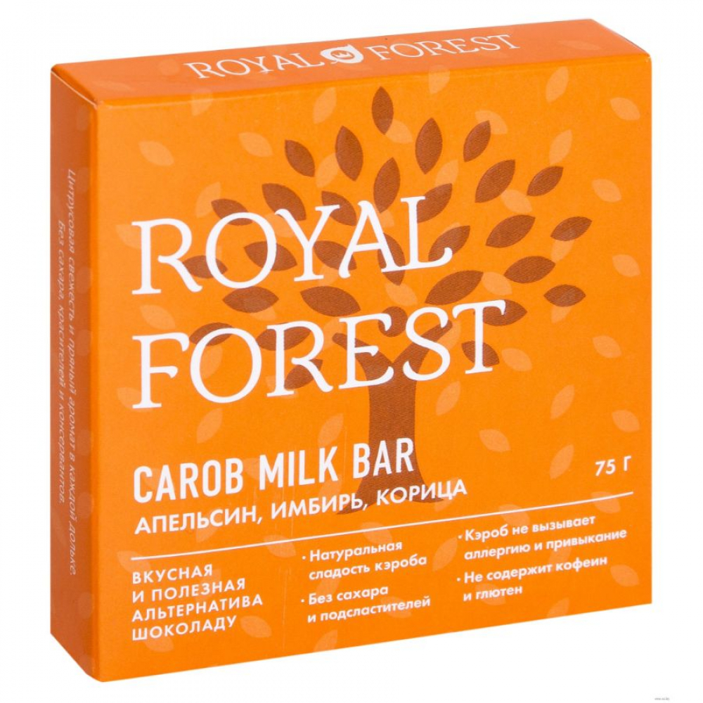 шоколад из кэроба royal forest с апельсином, имбирем, корицей, 75 гр - royal forest 103