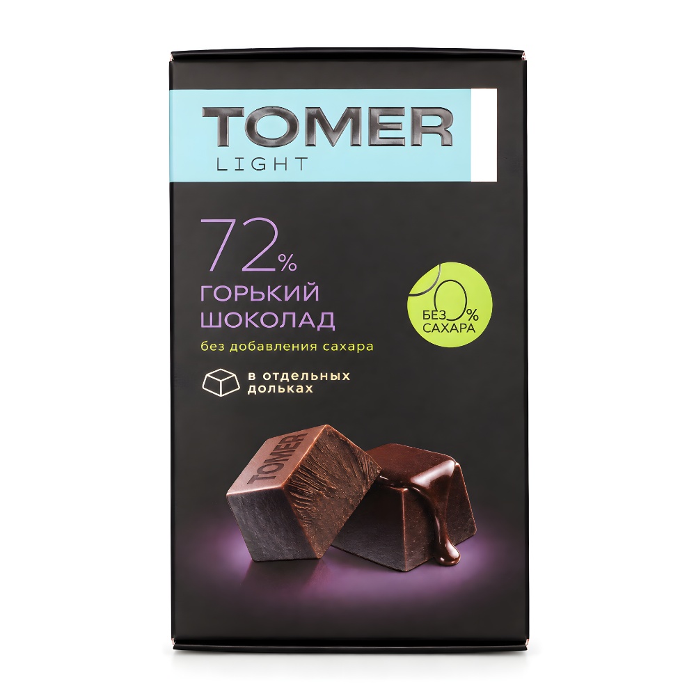 Горький шоколад 72% без сахара порционный Томер Light, 70г Горький шоколад 72% без сахара порционный Томер Light, 70г