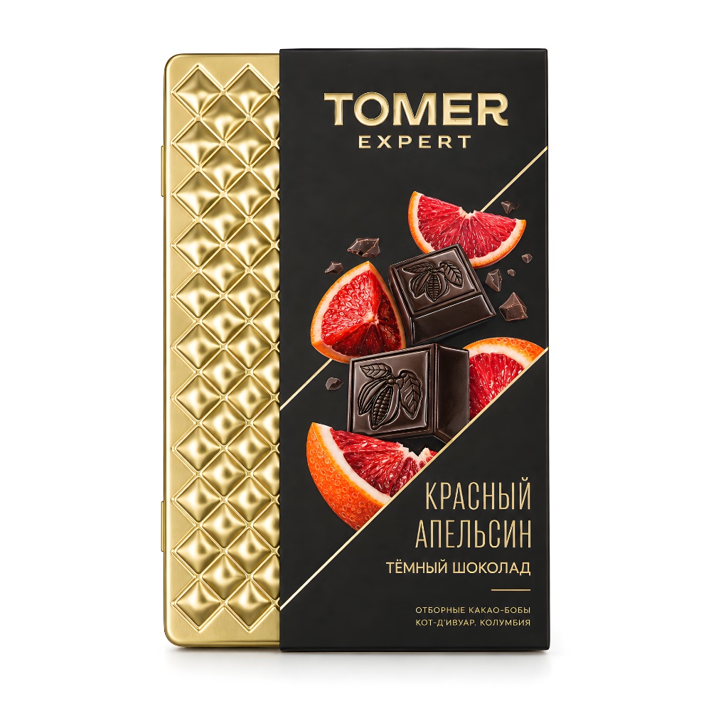 Темный шоколад 50% с красным апельсином порционный Томер Expert, 90г Темный шоколад 50% с красным апельсином порционный Томер Expert, 90г
