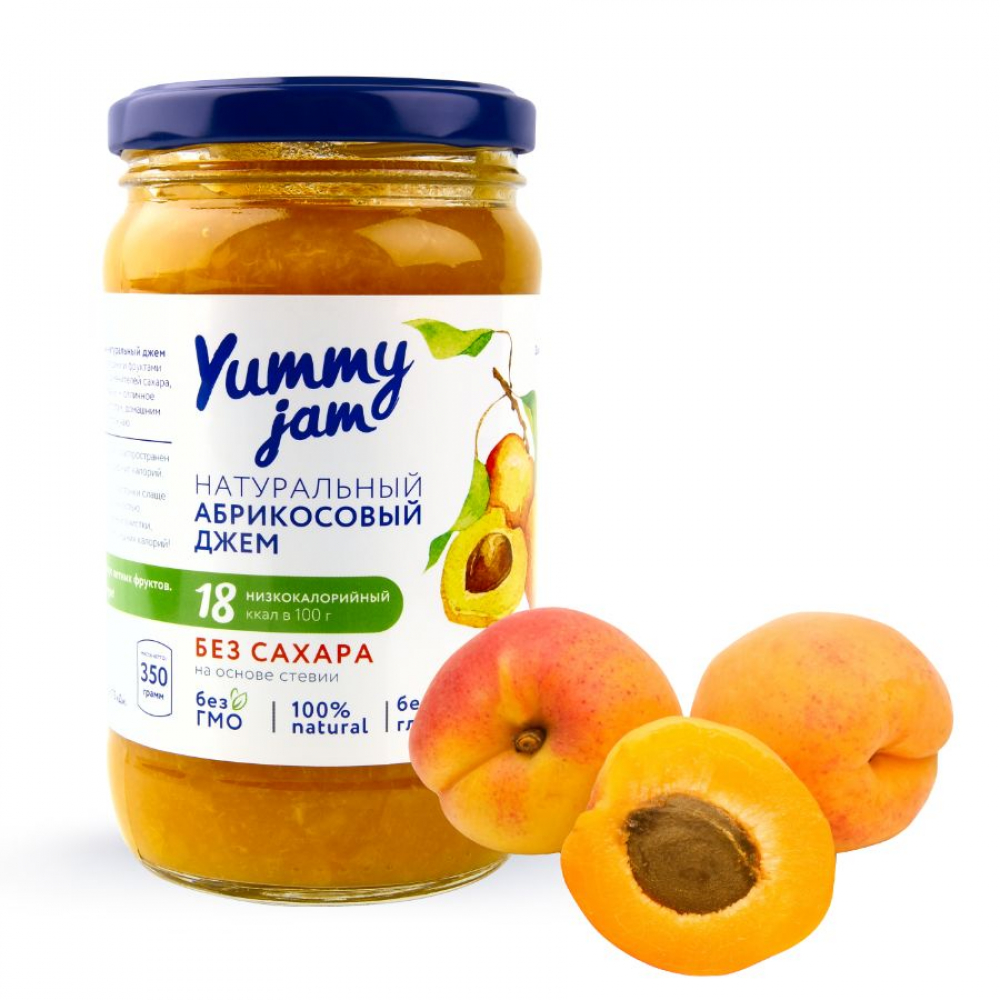 натуральный низкокалорийный абрикосовый джем без сахара yummy jam, 350 гр - yummy jam 103