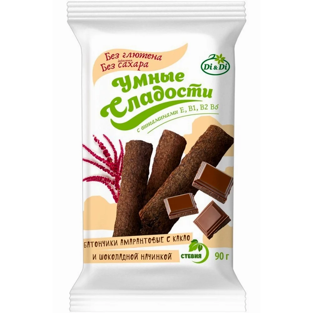 Батончики Умные сладости без сахара и глютена с какао и шоколадной начинкой Ди энд Ди, 90г батончики умные сладости без сахара и глютена с какао и сливочной начинкой ди энд ди, 90г - di&di 83