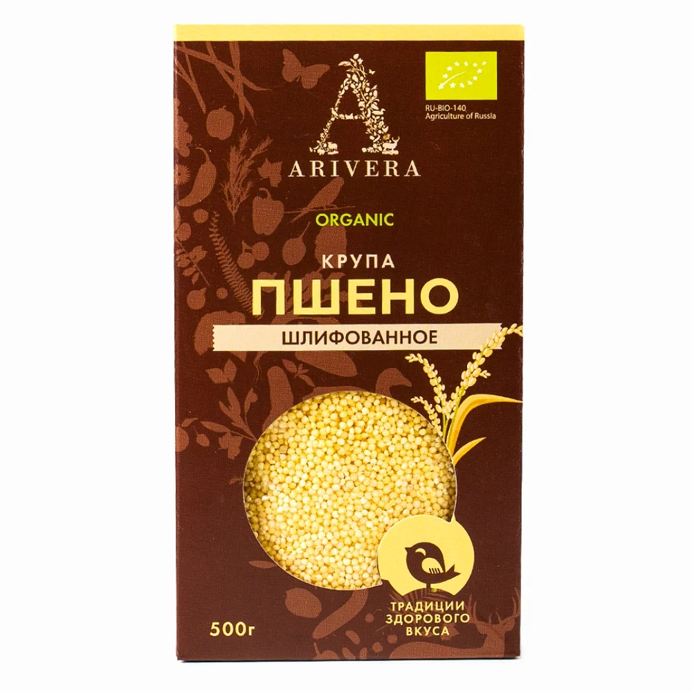 Пшено Аривера шлифованное Органик, 500г гречка аривера ядрица в варочных пакетах без глютена органик, 500г - аривера 79