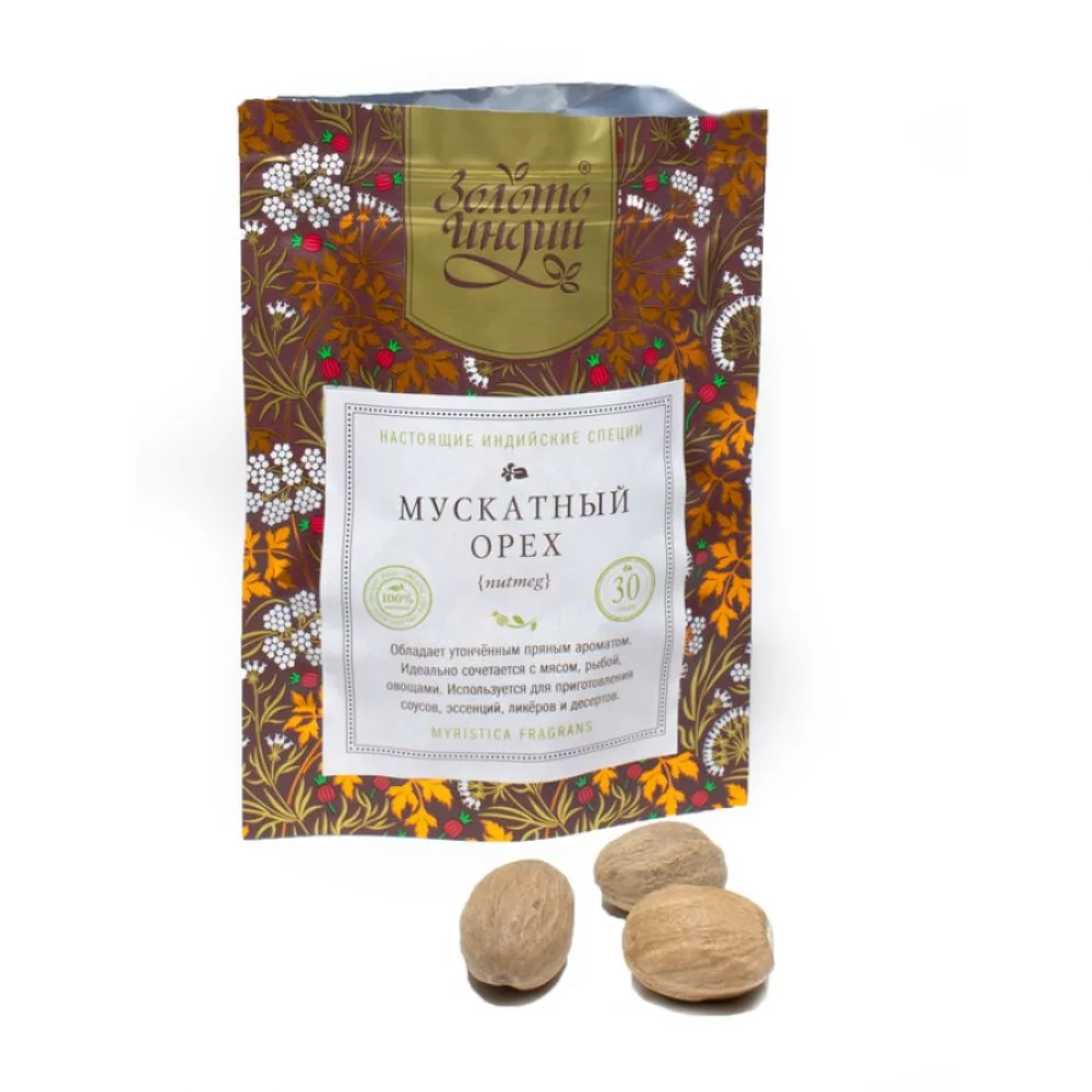 Мускатный орех целый (Nutmeg), Индийские специи, Золото Индии, 30 гр мускатный орех целый (nutmeg), индийские специи, золото индии, 30 гр - золото индии 78