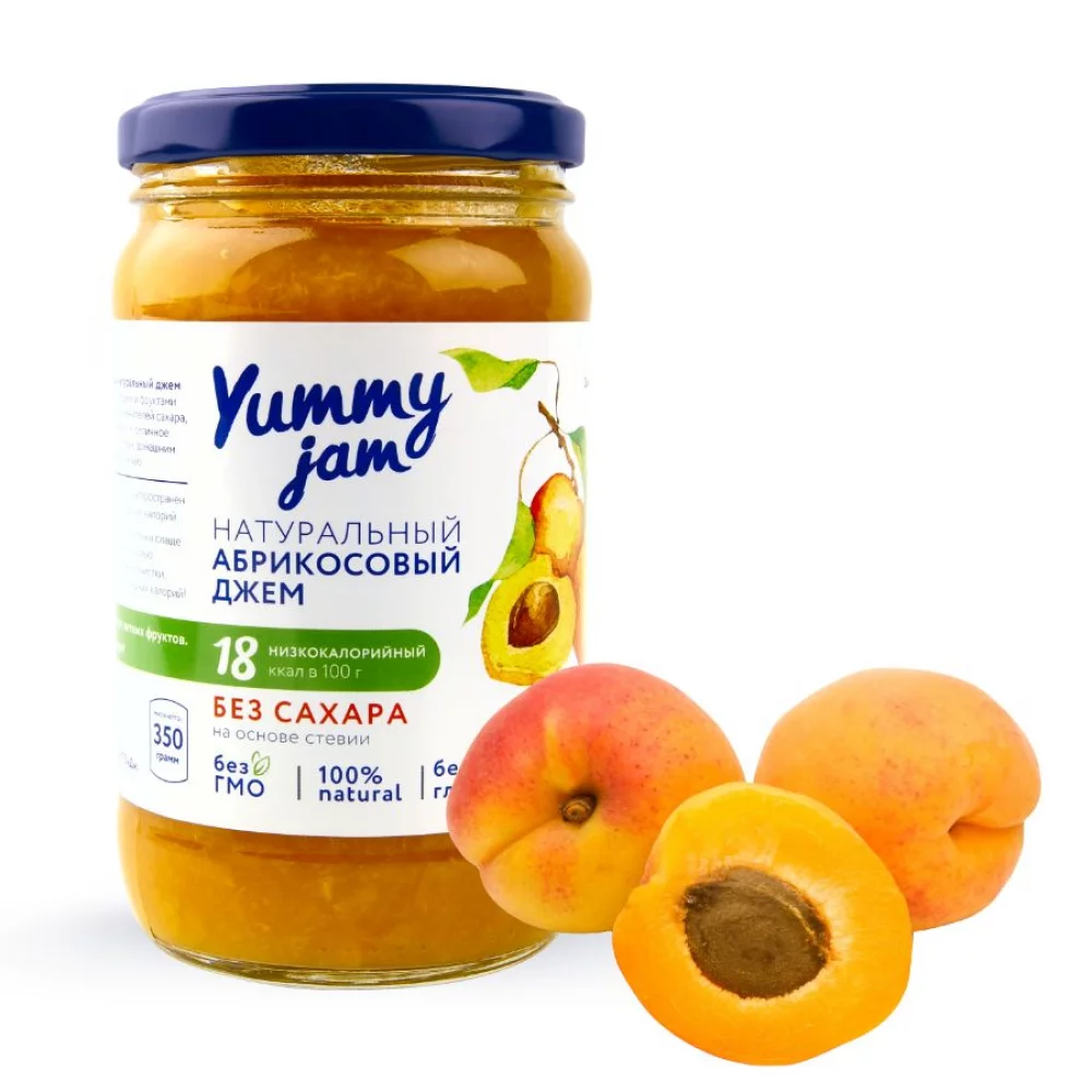 Натуральный низкокалорийный Абрикосовый джем без сахара Yummy Jam, 350 гр натуральный низкокалорийный джем из крыжовника без сахара yummy jam, 350 гр - yummy jam 77