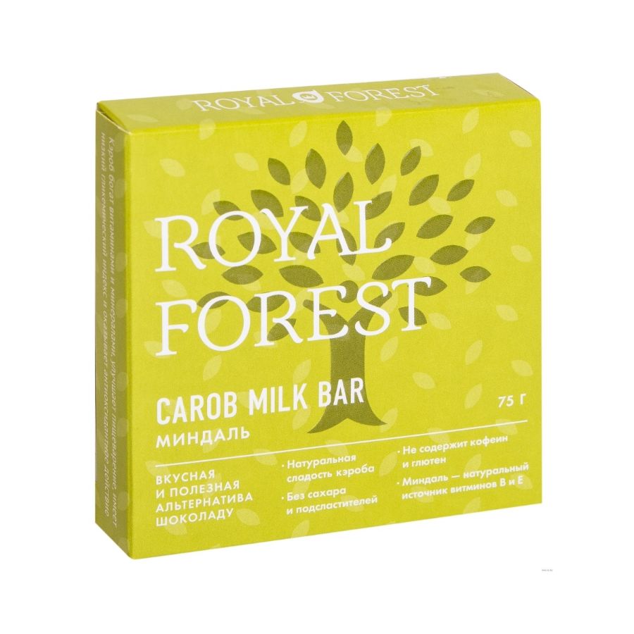 Шоколад из кэроба Royal Forest молочный с миндалем, 75 гр